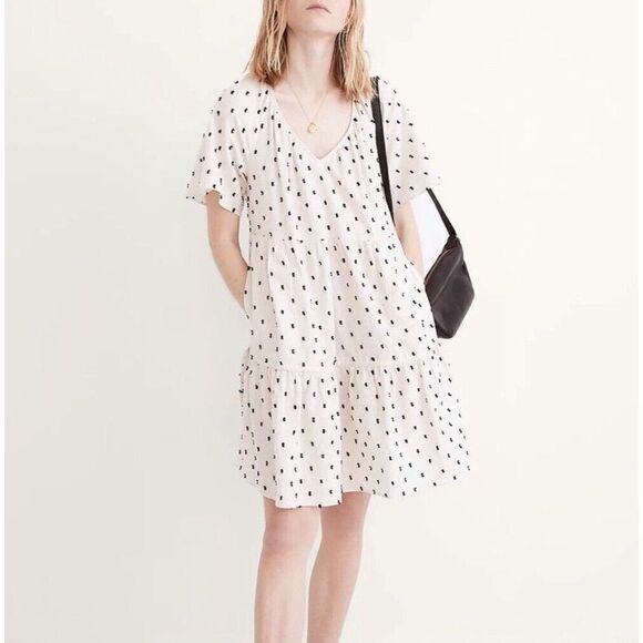 Dresses & Skirts - MADEWELL Womens Beige Cotton-Linen Lorelei Mini Dress NEW Clip-Dot NE768 Small S